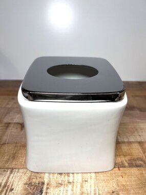 Ceramic Tissue Box Cover With Chrome Top Modern Square Design White